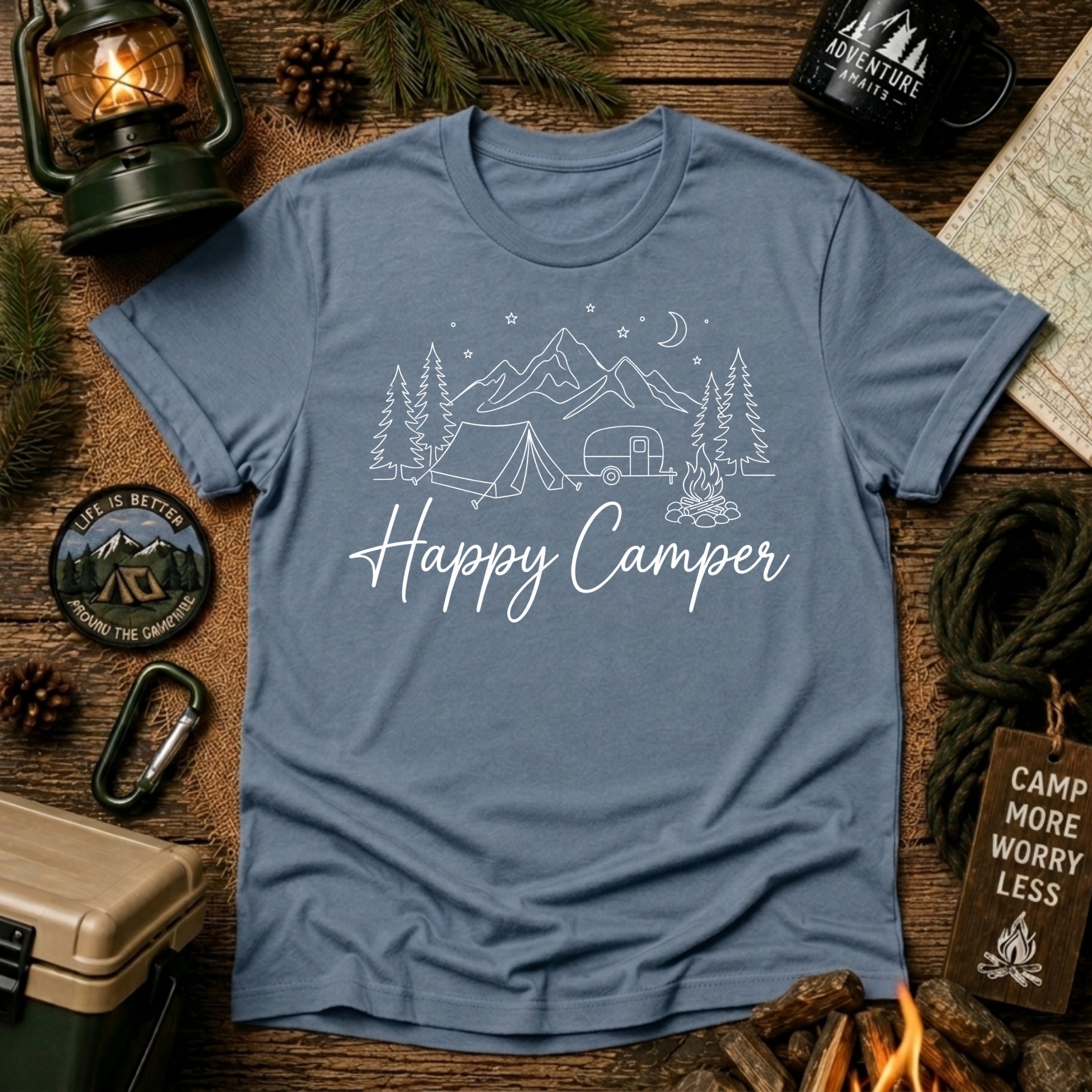 Happy Camper T‑Shirt — Camping Graphic Tee for Outdoor Lovers