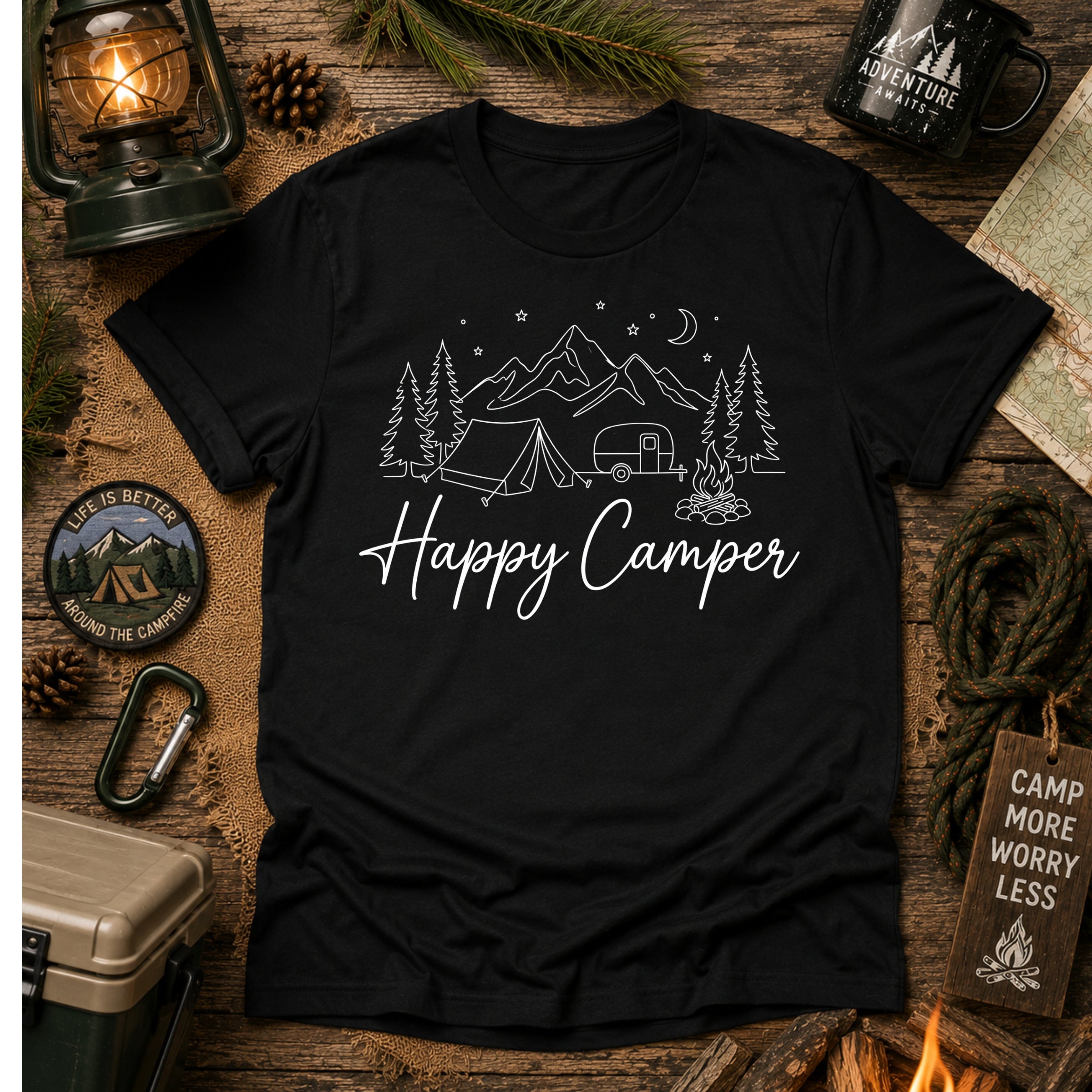 Happy Camper T‑Shirt — Camping Graphic Tee for Outdoor Lovers