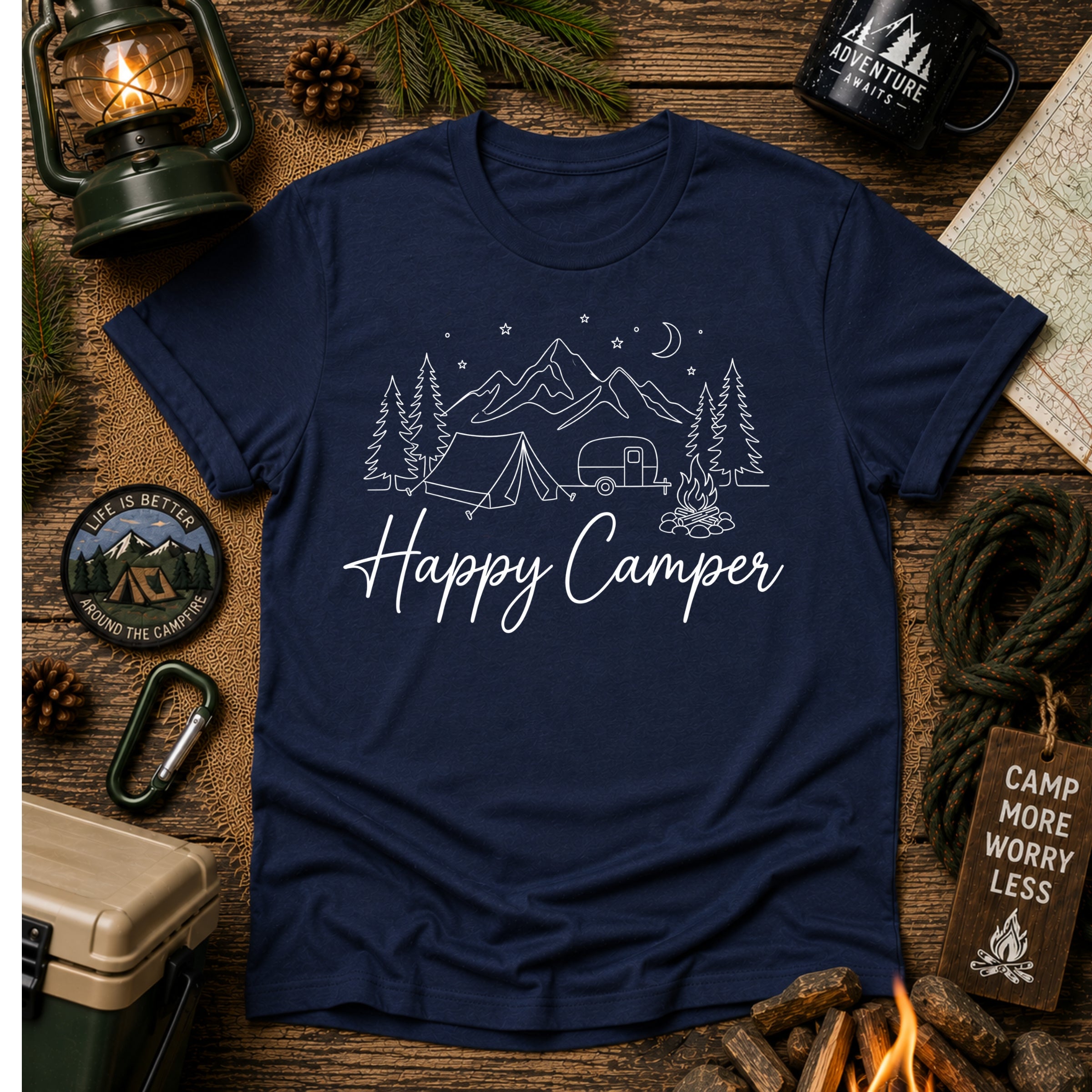 Happy Camper T‑Shirt — Camping Graphic Tee for Outdoor Lovers