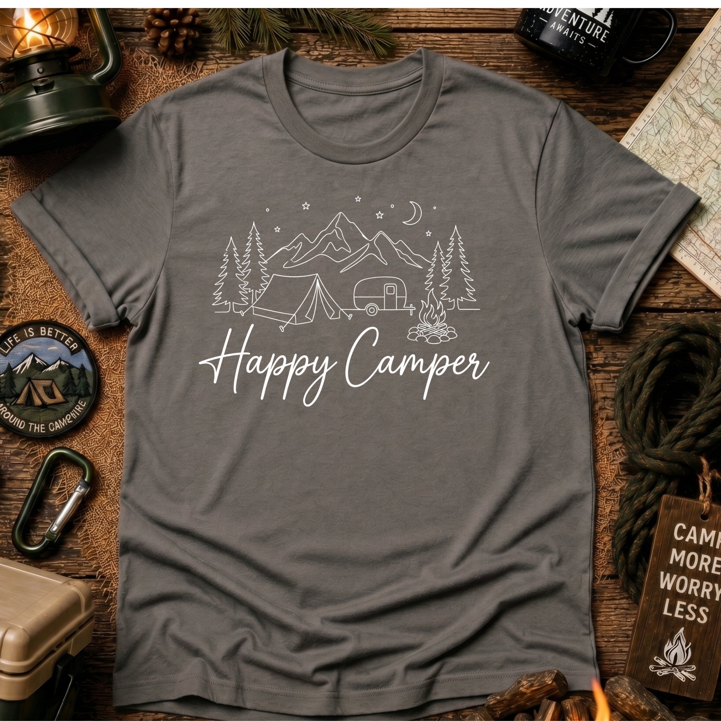 Happy Camper T‑Shirt — Camping Graphic Tee for Outdoor Lovers