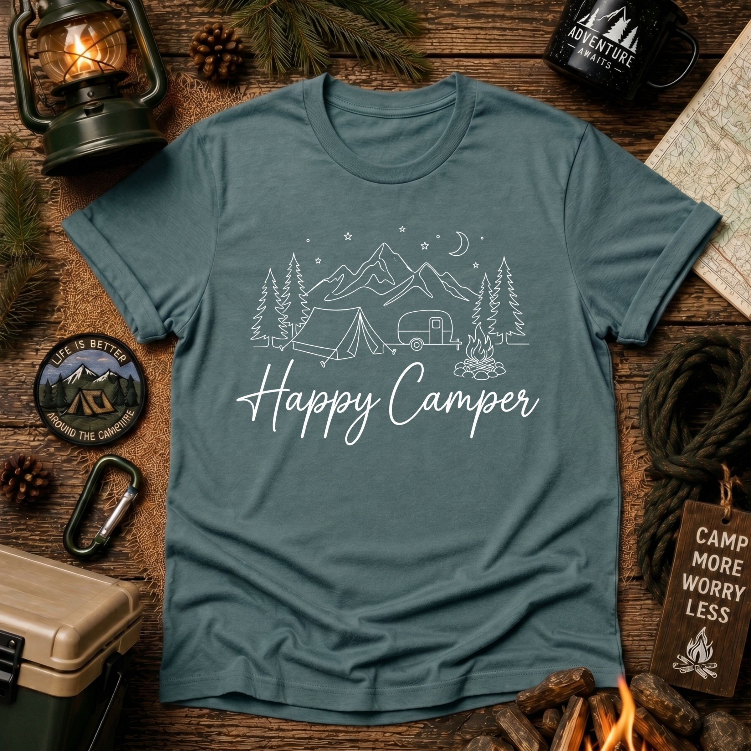 Happy Camper T‑Shirt — Camping Graphic Tee for Outdoor Lovers